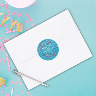 Sticker Rond Sous la mer avec dauphins Anniversaire Classic