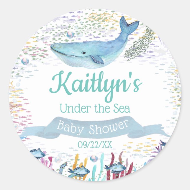 Sticker Rond Sous la mer | Baby shower à thème océanique (Devant)