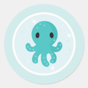 Sticker Rond Sous la mer Fête d'anniversaire pieuvre