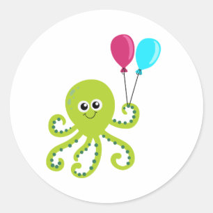 Sticker Rond Sous la mer Octopus Anniversaire