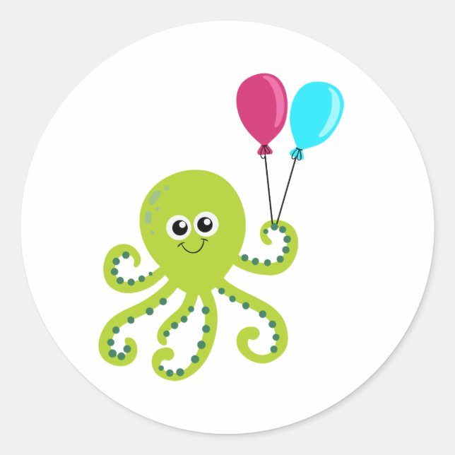 Sticker Rond Sous la mer Octopus Anniversaire (Devant)