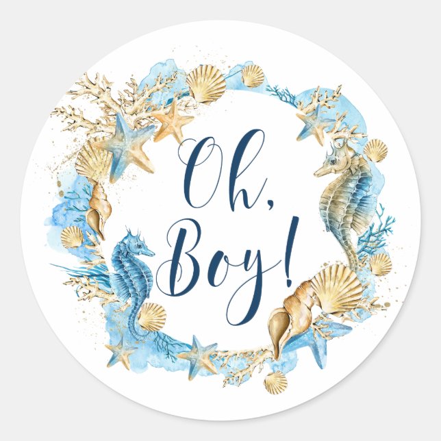 Sticker Rond Sous la mer | Oh Boy Baby shower (Devant)