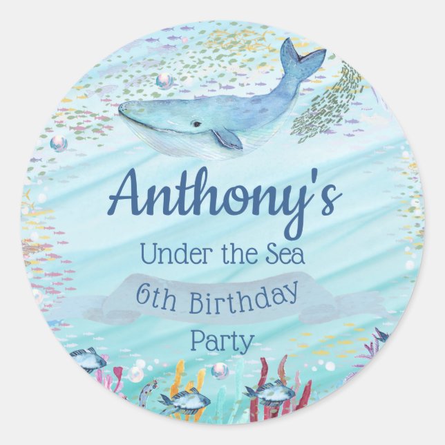 Sticker Rond Sous la mer Tout âge Anniversaire (Devant)