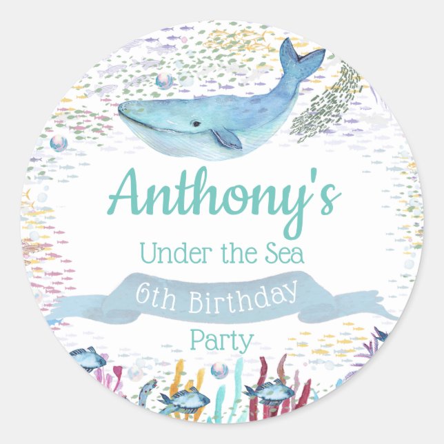 Sticker Rond Sous la mer Tout âge Anniversaire (Devant)