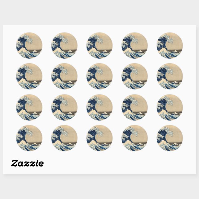 Sticker Rond Sous la vague au large de Kanagawa par Katsushika  (Feuille)