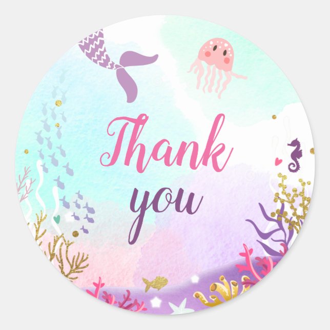 Sticker Rond Sous l'Autocollant de sirène de mer Cupcake Topper (Devant)