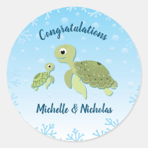 Sticker Rond Sous le Baby shower de la tortue de mer