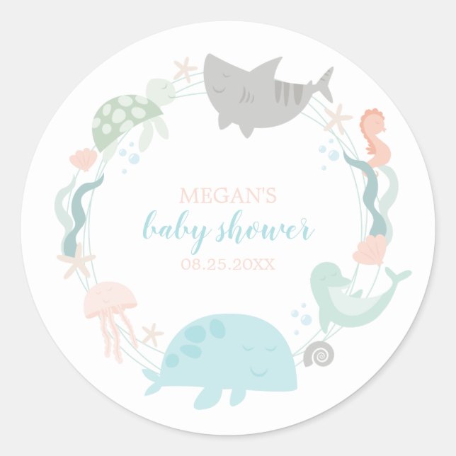 Sticker Rond Sous Le Baby shower Marin (Devant)