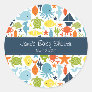 Sticker Rond Sous le Baby shower marin