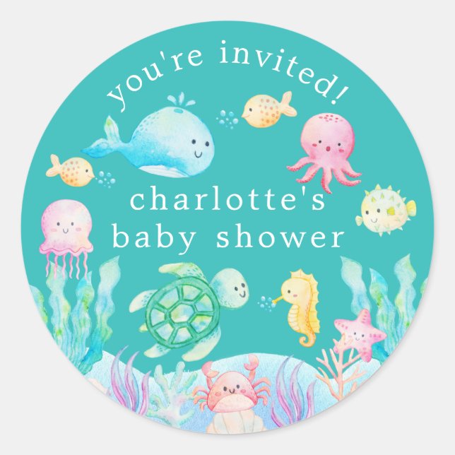 Sticker Rond Sous le Baby shower Sea Adventure (Devant)