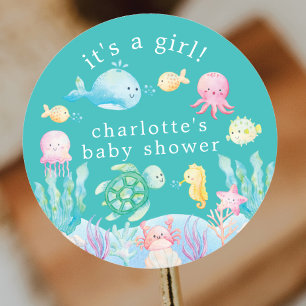 Sticker Rond Sous le Baby shower Sea Adventure