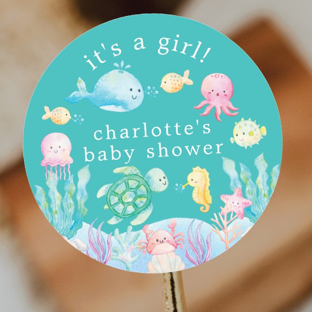 Sticker Rond Sous le Baby shower Sea Adventure (Créateur téléchargé)