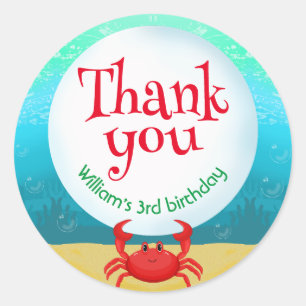 Sticker Rond Sous le crabe marin avec la bulle fête d'anniversa