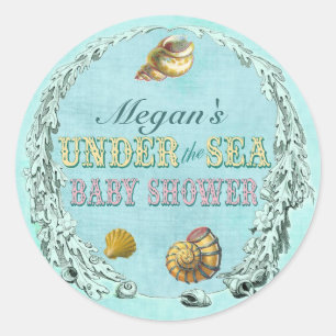 Sticker Rond Sous l'étiquette Baby shower marin - Nom personnal