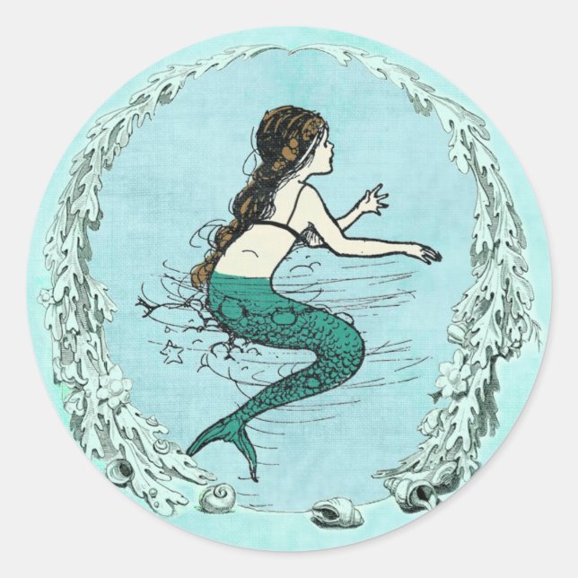 Sticker Rond Sous l'étiquette de sirène de mer (Devant)