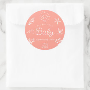 Sticker Rond Sous l'océan Vous Bientôt Fille Rose Baby Shower