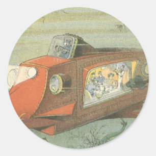 Sticker Rond Sous-marin de vapeur de science-fiction vintage en