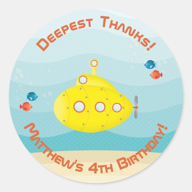 Sticker Rond Sous-marin jaune profond (Devant)
