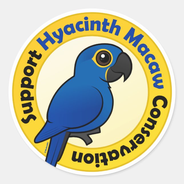 Sticker Rond Soutenez Hyacinth Macaw Conservation (Devant)
