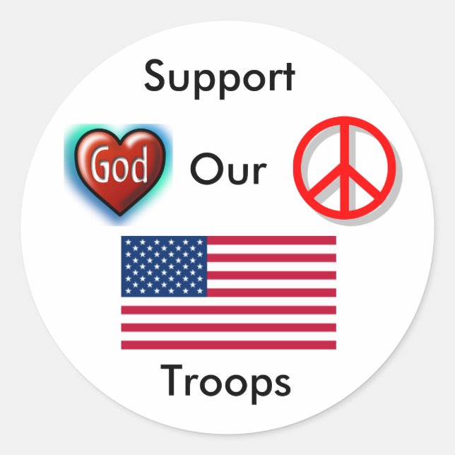 Sticker Rond Soutenez Nos Troupes, Paix, Aimez Dieu (Devant)