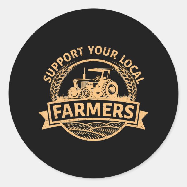 Sticker Rond Soutenez votre ferme agricole locale Farmer Harves (Devant)