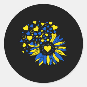 Sticker Rond Soutenir l'Ukraine Tournesol Drapeau Ukrainien Cœu