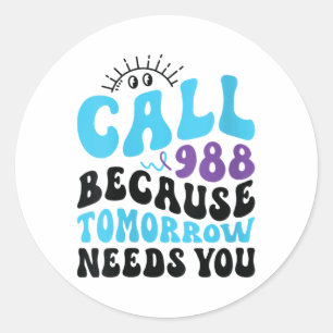 Sticker Rond Soutien en santé mentale 988 Semaine de prévention