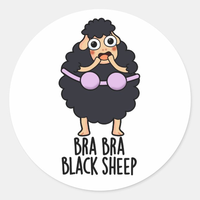 Sticker Rond Soutien-gorge Noir Mouton Drôle Animal Pun (Devant)