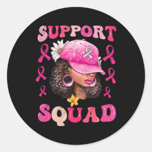 Sticker Rond Soutien Squad Messy Bun Pink Warrior Cancer du sei