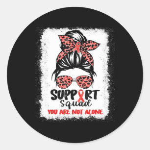 Sticker Rond Soutien Squad Messy Bun Rouge Guerrier Cancer du S