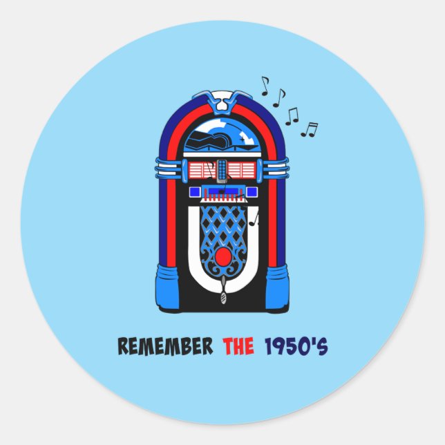 Sticker Rond Souvenez-vous des années 50, juke-box, (Devant)