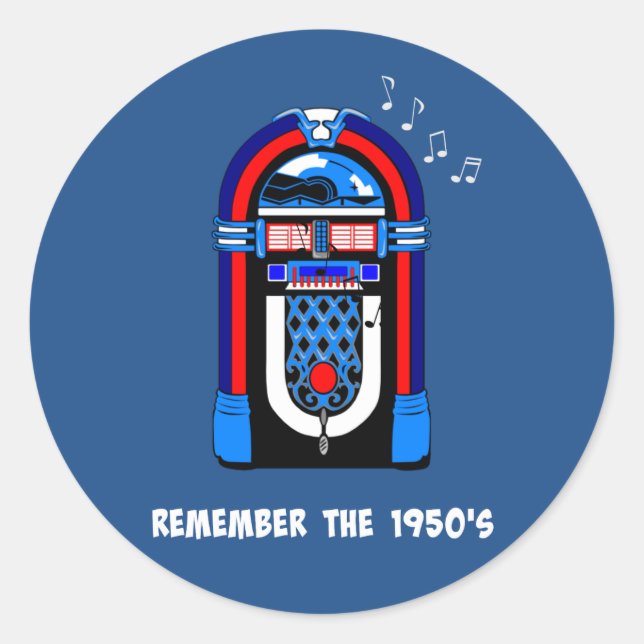 Sticker Rond Souvenez-vous des années 50, texte blanc sur coule (Devant)