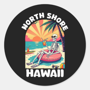 Sticker Rond Souvenir de North Shore Oahu Hawaï Hawaïen Surfer