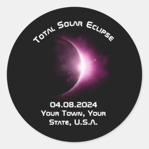Sticker Rond Souvenir personnalisé 2024 Éclipse solaire