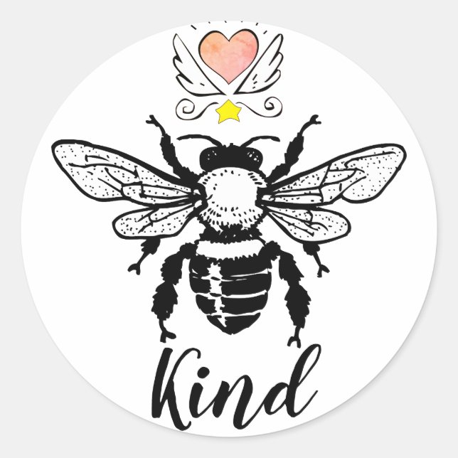 Sticker Rond Soyez Bumble Coeur D'Abeille Avec Des Ailes (Devant)