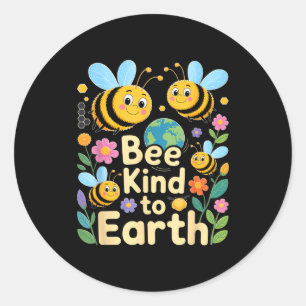Sticker Rond Soyez gentil avec la terre - jolies abeilles fleur