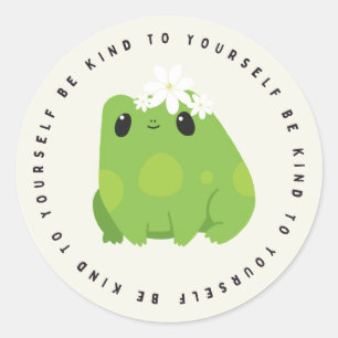 Sticker Rond Soyez Gentil Avec Vous, Grenouille Kawaii, Autocol