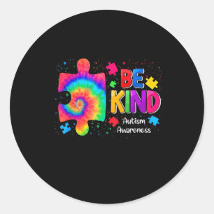 Sticker Rond Soyez gentil Pièces de Puzzle Tie Dye Cute Autisme