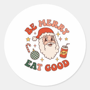 Sticker Rond Soyez Joyeux Mangez Bon Noël Père Noël Soda Canne 