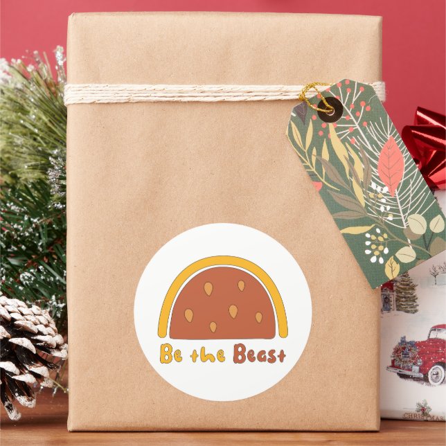 Sticker Rond Soyez la bête motivation arc-en-ciel jaune et marr (vacances)