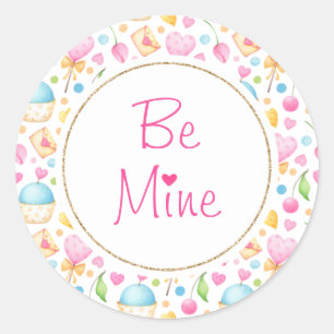 Sticker Rond Soyez mes coeurs et muffins Saint-Valentin