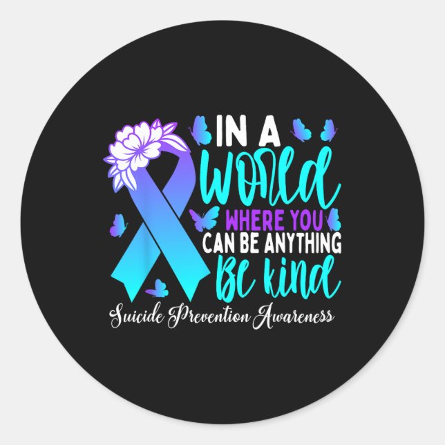 Sticker Rond Soyez Turquoise Violet Ribbon Prévention du suicid (Devant)