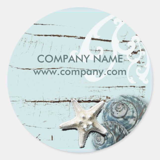 Sticker Rond SPA aqua bleu plage bois étoile coquillages (Devant)