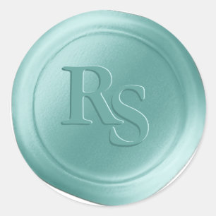 Sticker Rond Spa Bleu Double Monogramme Mariage Cire Seaux