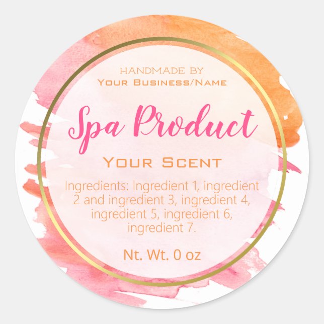 Sticker Rond Spa Et Écran D'Aquarelle Rose Or (Devant)