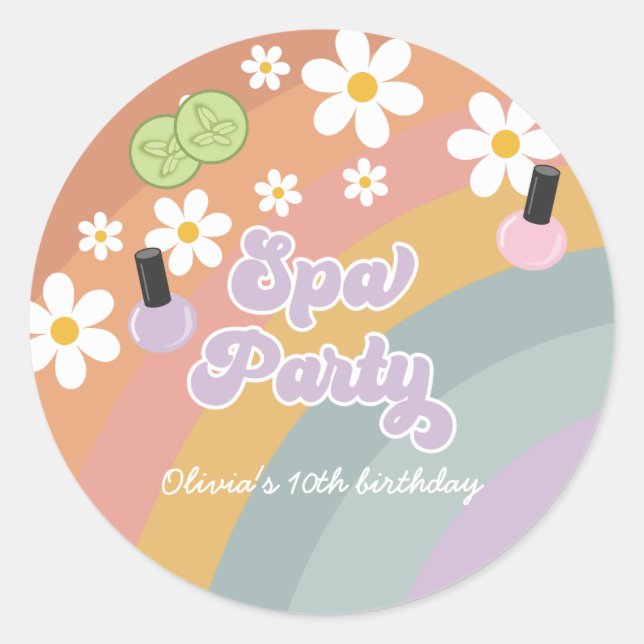 Sticker Rond Spa Party Retro Rainbow Anniversaire (Devant)