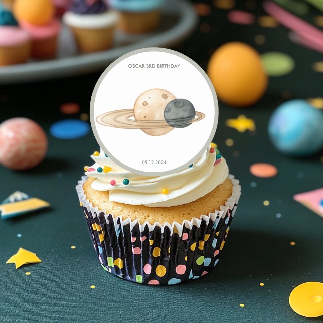 Sticker Rond "Space Adventure Watercolor Premier anniversaire (Créateur téléchargé)