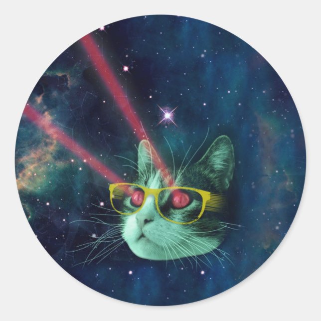 Sticker Rond Space cat avec lunettes jaunes (Devant)