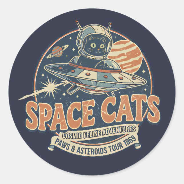 Sticker Rond Space Cats Astronaut Cat Galaxy Design (Devant)