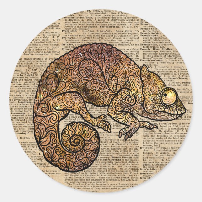 Sticker Rond Space Chameleon Zentagle Dictionnaire Art (Devant)